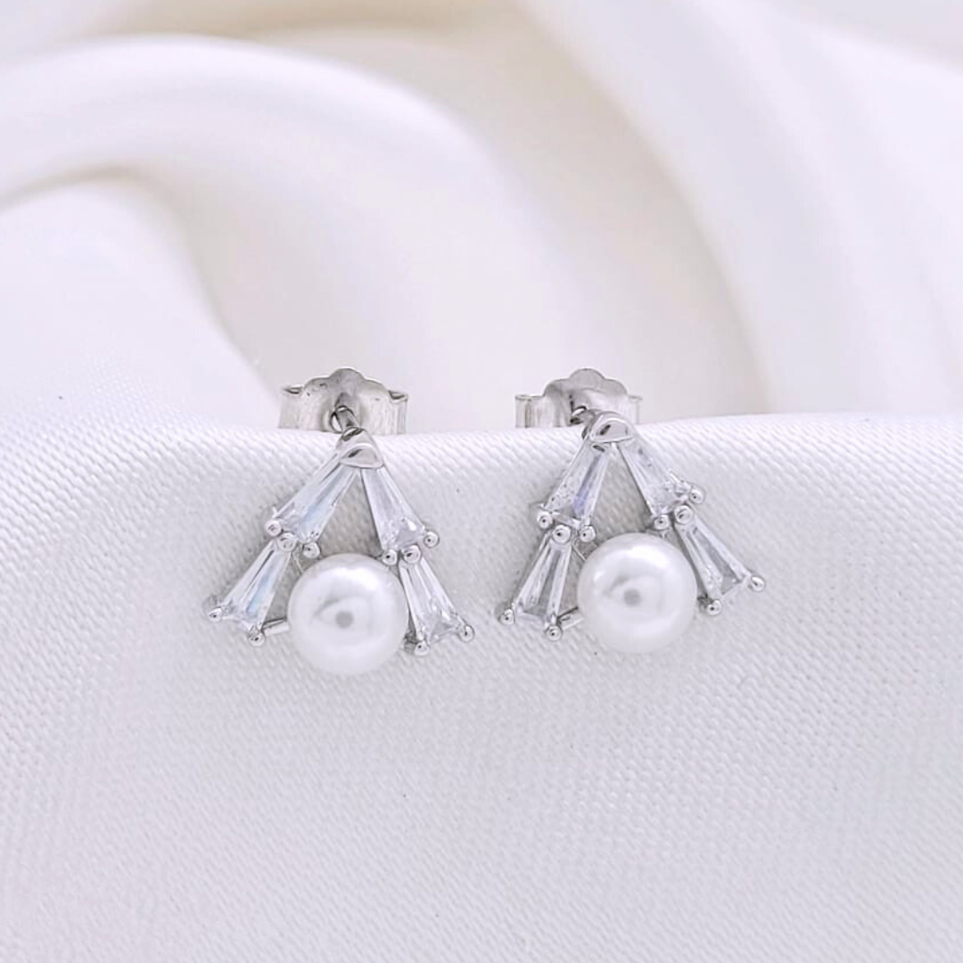 925 Silver Geometric Pearl Earrings