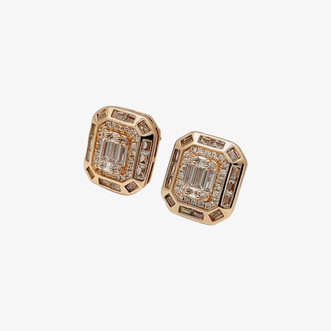 Rose Gold Octagon CZ Stud Earrings