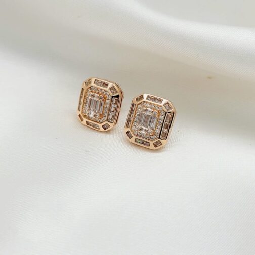 Rose Gold Octagon CZ Stud Earrings